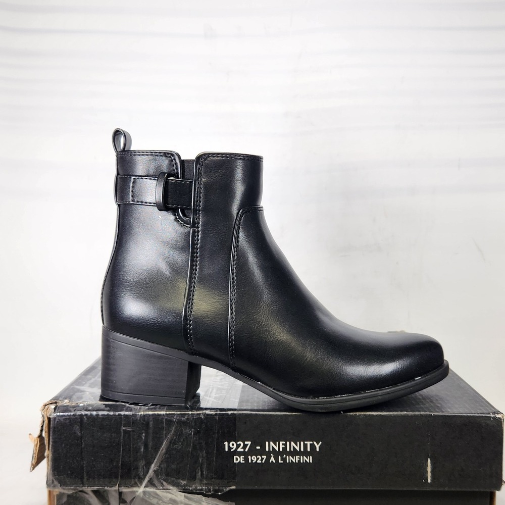Naturalizer Kona Ankle Boot Women Size 7 Black Block Heel Side Zip Buckle Strap